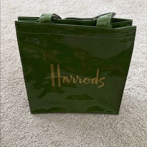 Harrods Shiny Green Tote with Gold Accent